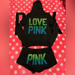 VS Pink black ombré full zip set new